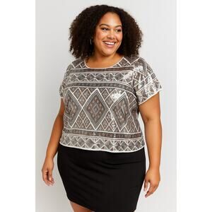 Forever 21+ Sequin Party Holiday Crop Top Sliver Gold Size - 2XL